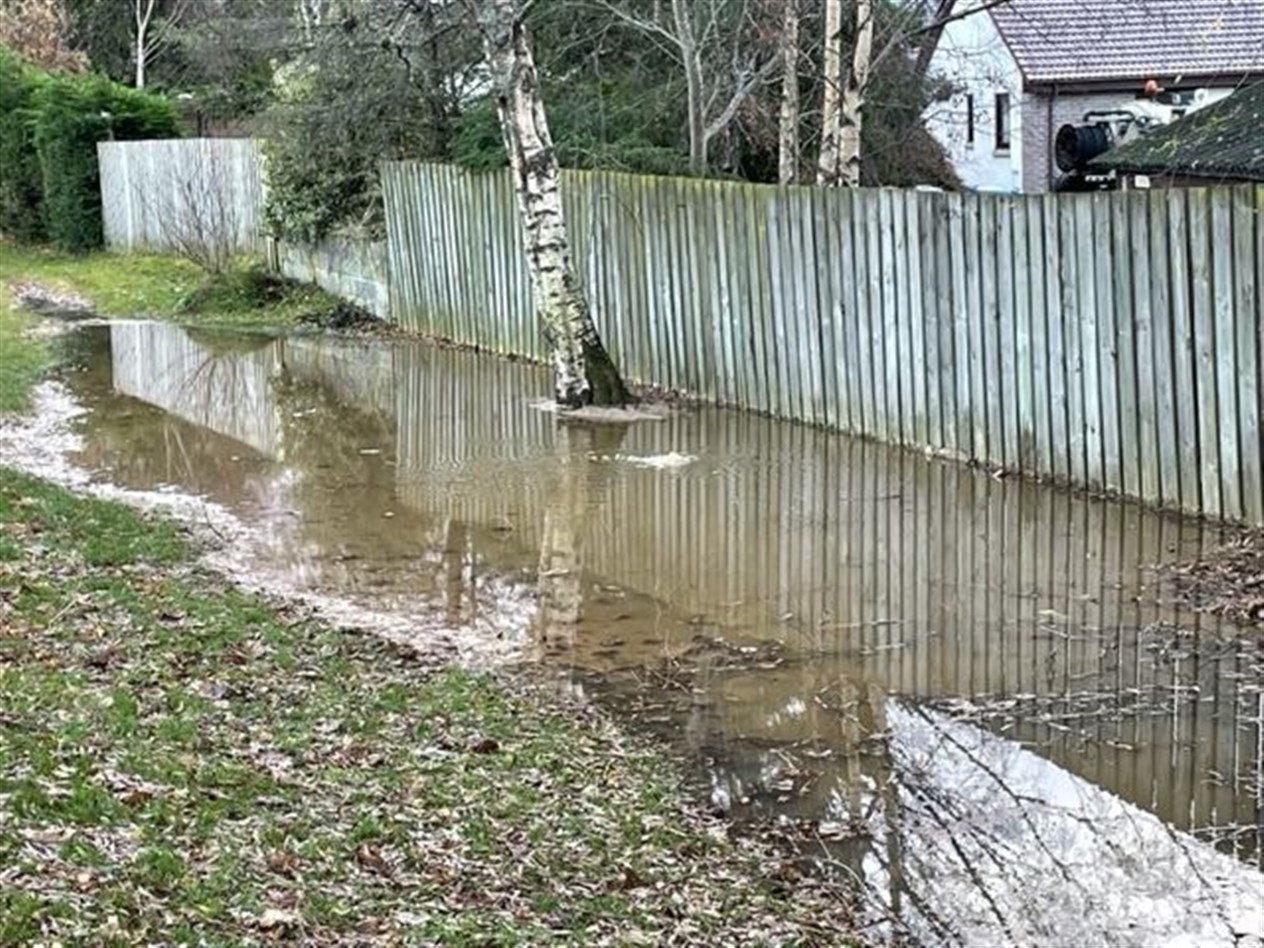 There is a substantial pool of sewage this morning near the popular short-cut at Dalfaber.
