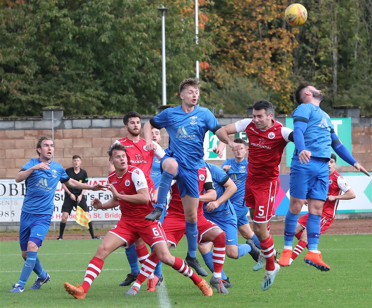 It's all hands to the pump as the Jags' rearguard repel a Stirling Albion attack on Saturday. Pic: John Mcintyre