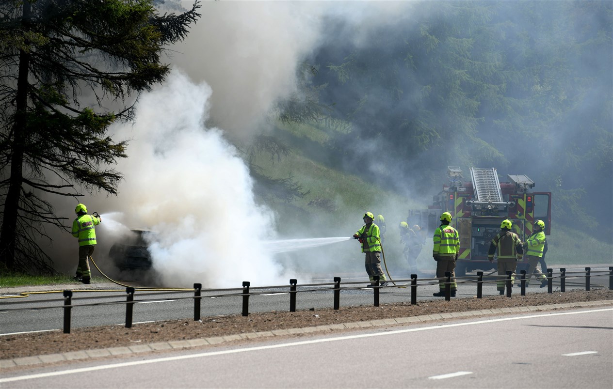 The flames are extinguished by fire crews.