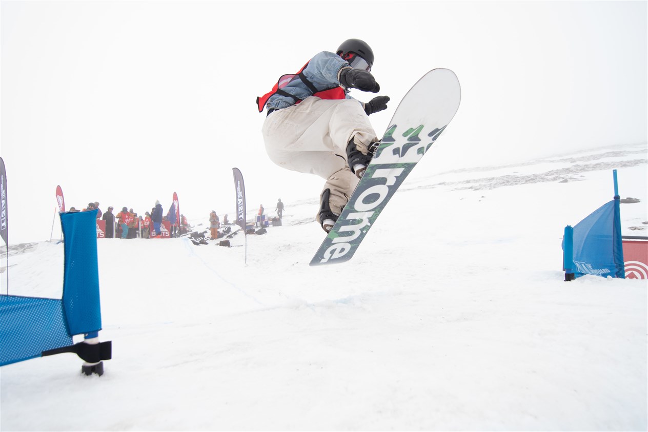 Taking the first jump on the banked slalom champion.