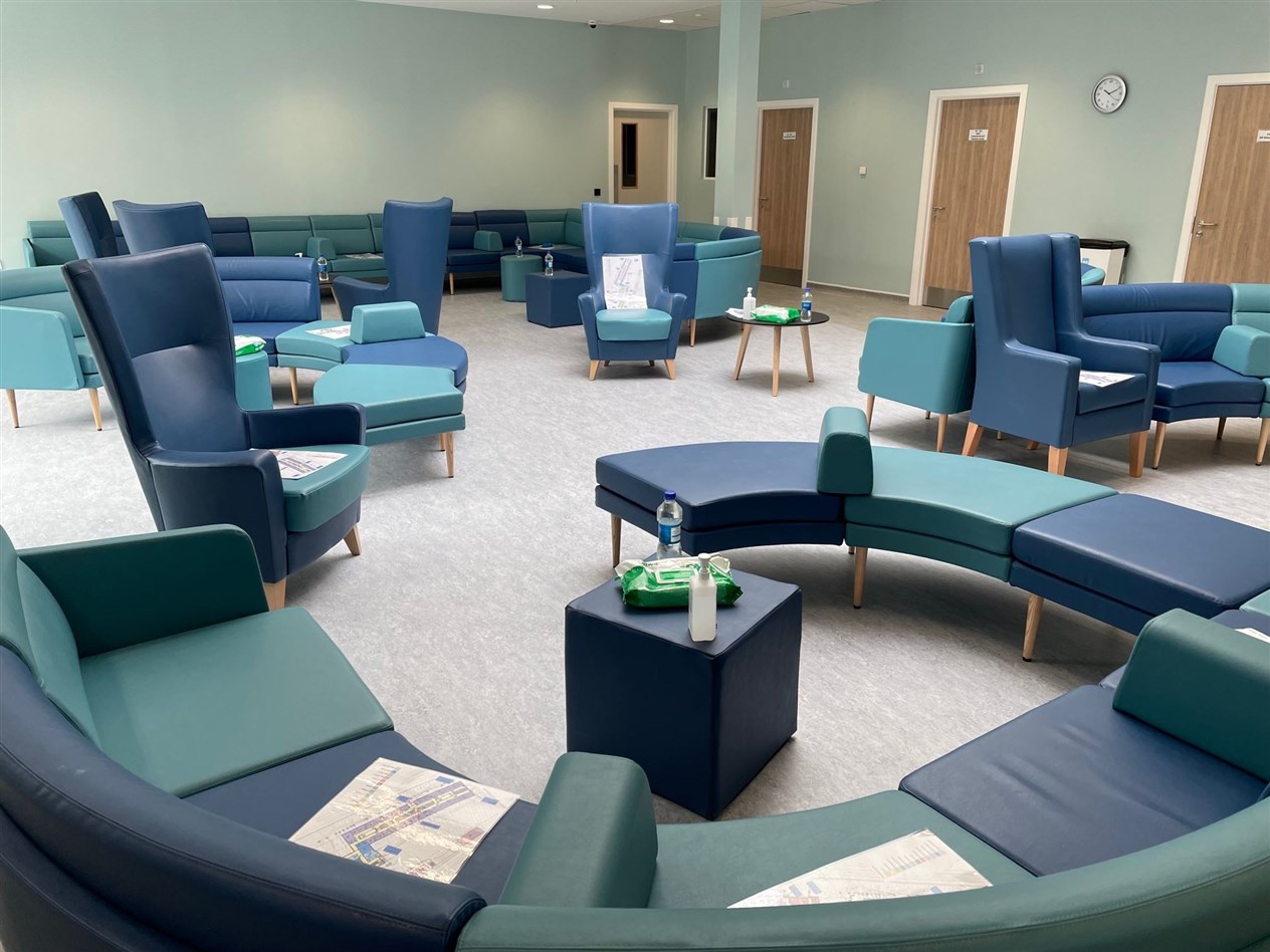 Part of the new waiting room by the entrance of the hospital.