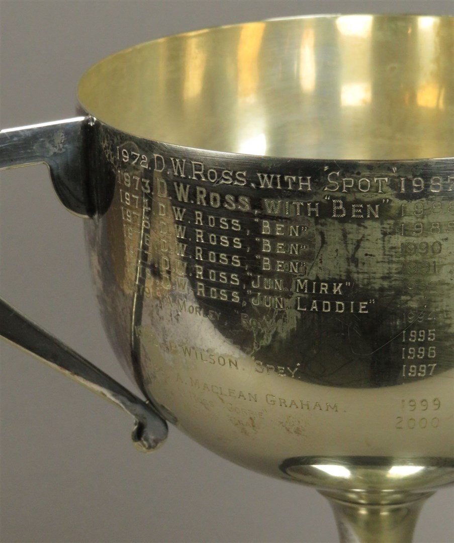 The silverware awarded at the Laggan Sheepdog Trials for many years.