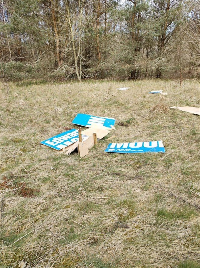 These Conservatives signs were removed from a site near Nairn.