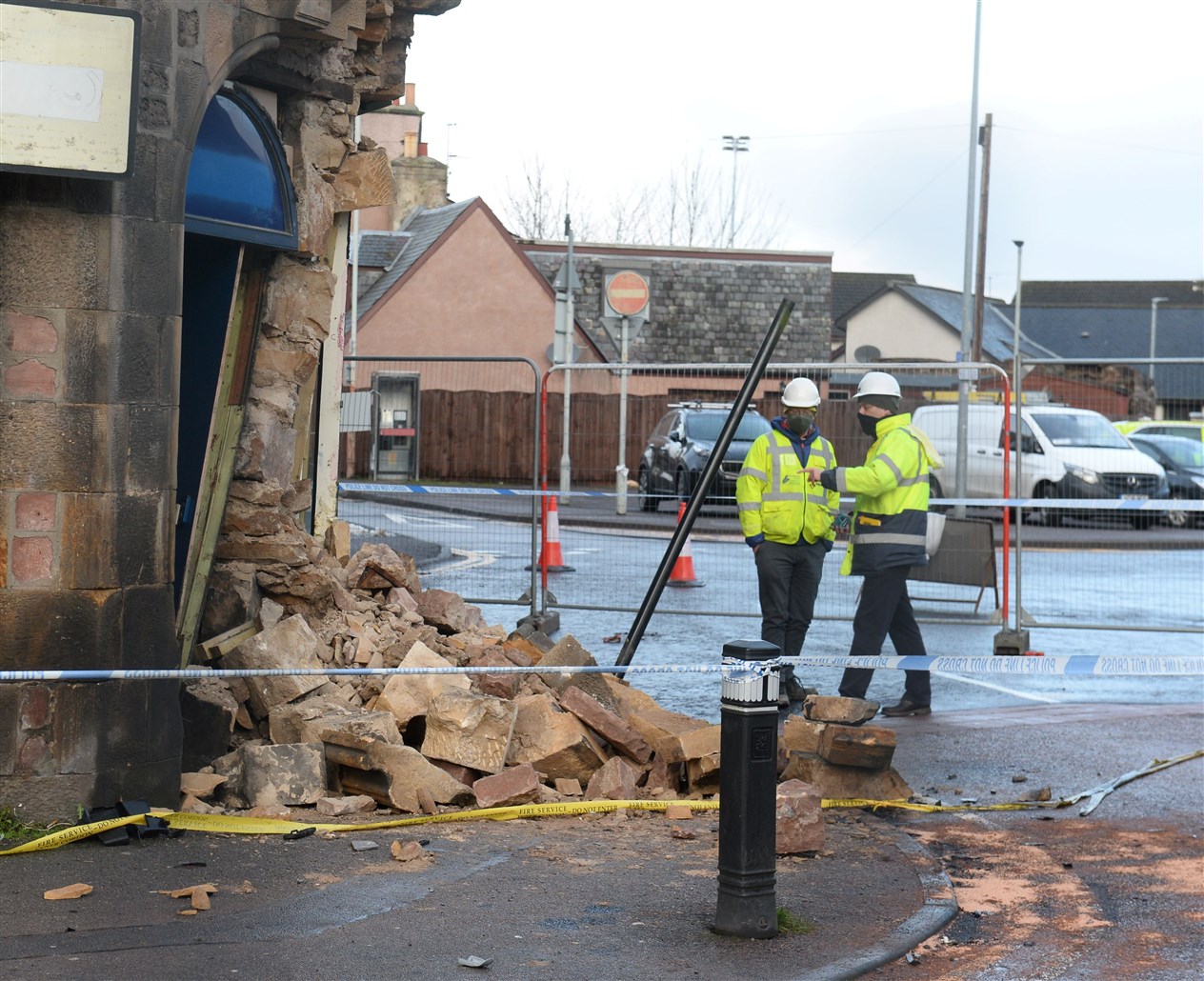 Damaged building following RTC on Grant Street as car hits former William Hill on junction with Lochalsh Road on Thursday night..Picture HN&M staff..
