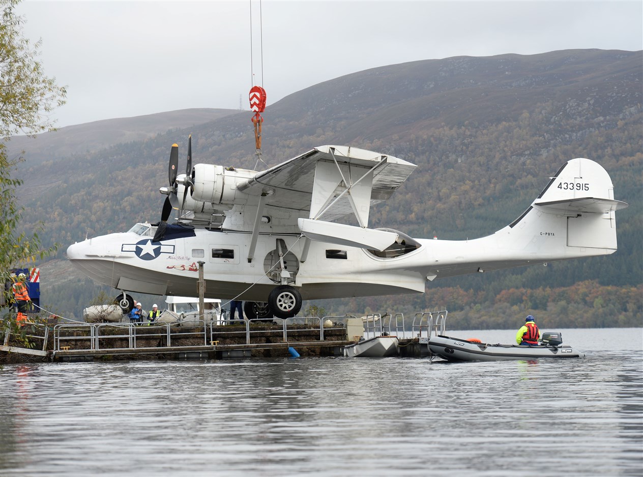 Sea plane lifted out of water at Temple Pier Loch Ness...Picture: Gary Anthony..