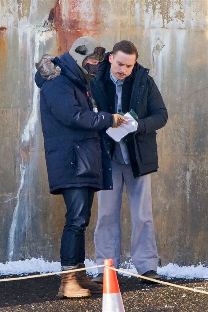 Jon Midlane (1st Assistant Director) in discussion with Finn Cole (Michael Gray).Picture: Daniel Forsyth