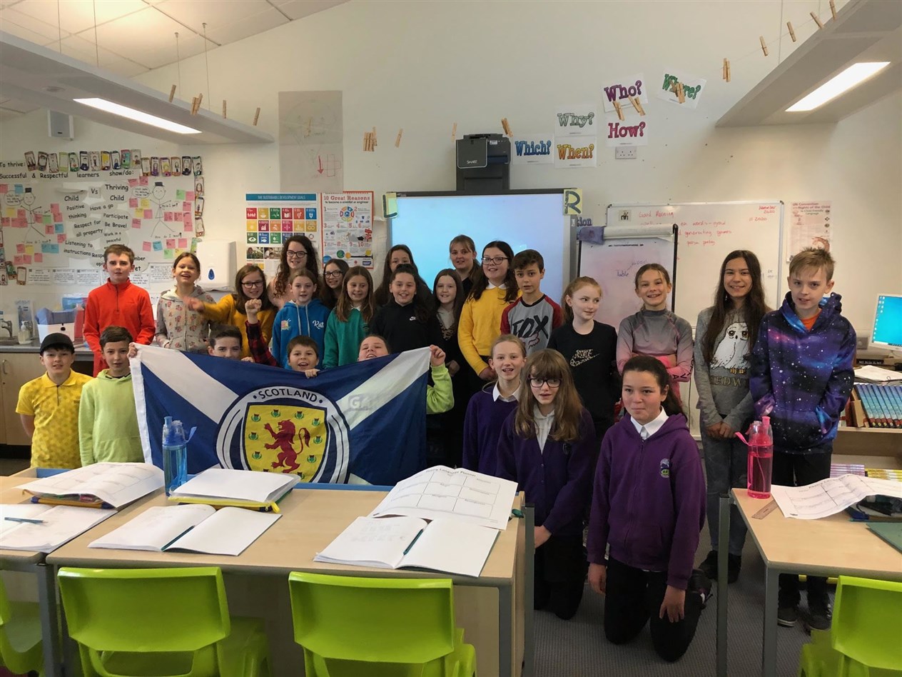Flying the flag proudly after Scotland made the delayed UEFA European Championship 2020 are the senior P7 class.