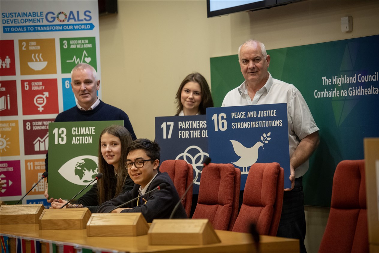 At the event are Councillor Karl Rosie; Ella Paterson; Councillor Raymond Bremner, (front); Sophie Lambert and Mark Fernando. Picture: Callum Mackay.