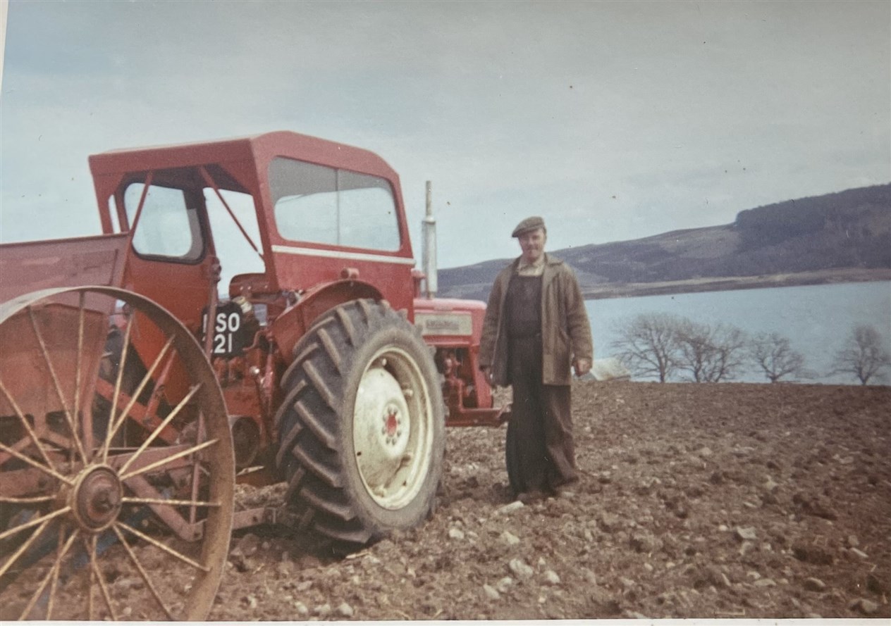 Farmer Bob Fraser in the fields at Tirriemore by Lochindorb. (Grantown Museum).