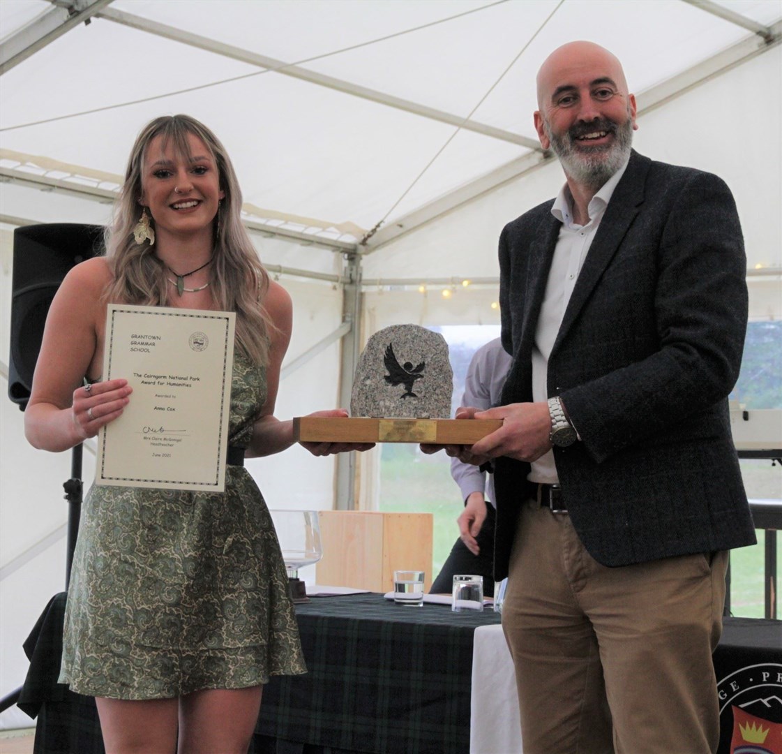 Anna Cox receives the Cairngorm National Park Award for Humanities.