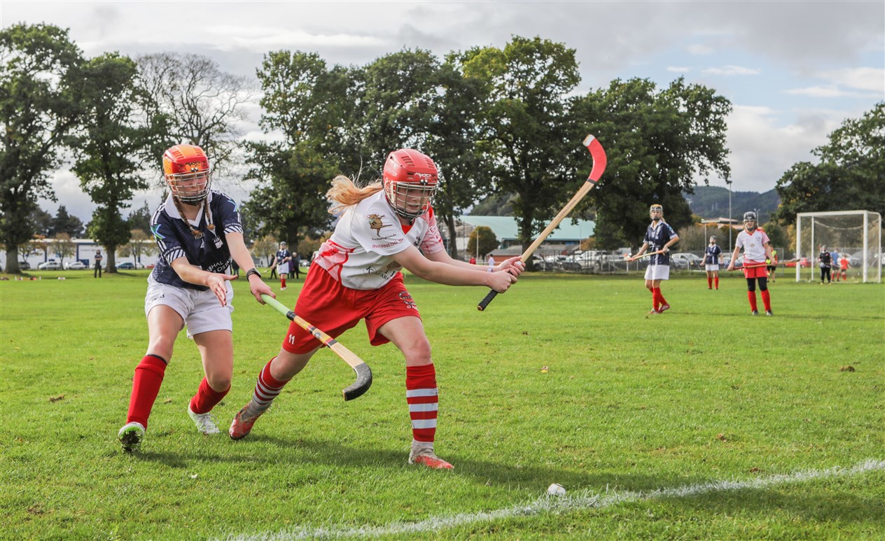 Inverness V Alba Women compete in the Women's Mod Shinty Cup at Bught Park Inverness at The Royal National Mòd 2021 in Inverness, Scotland, 9/10/21