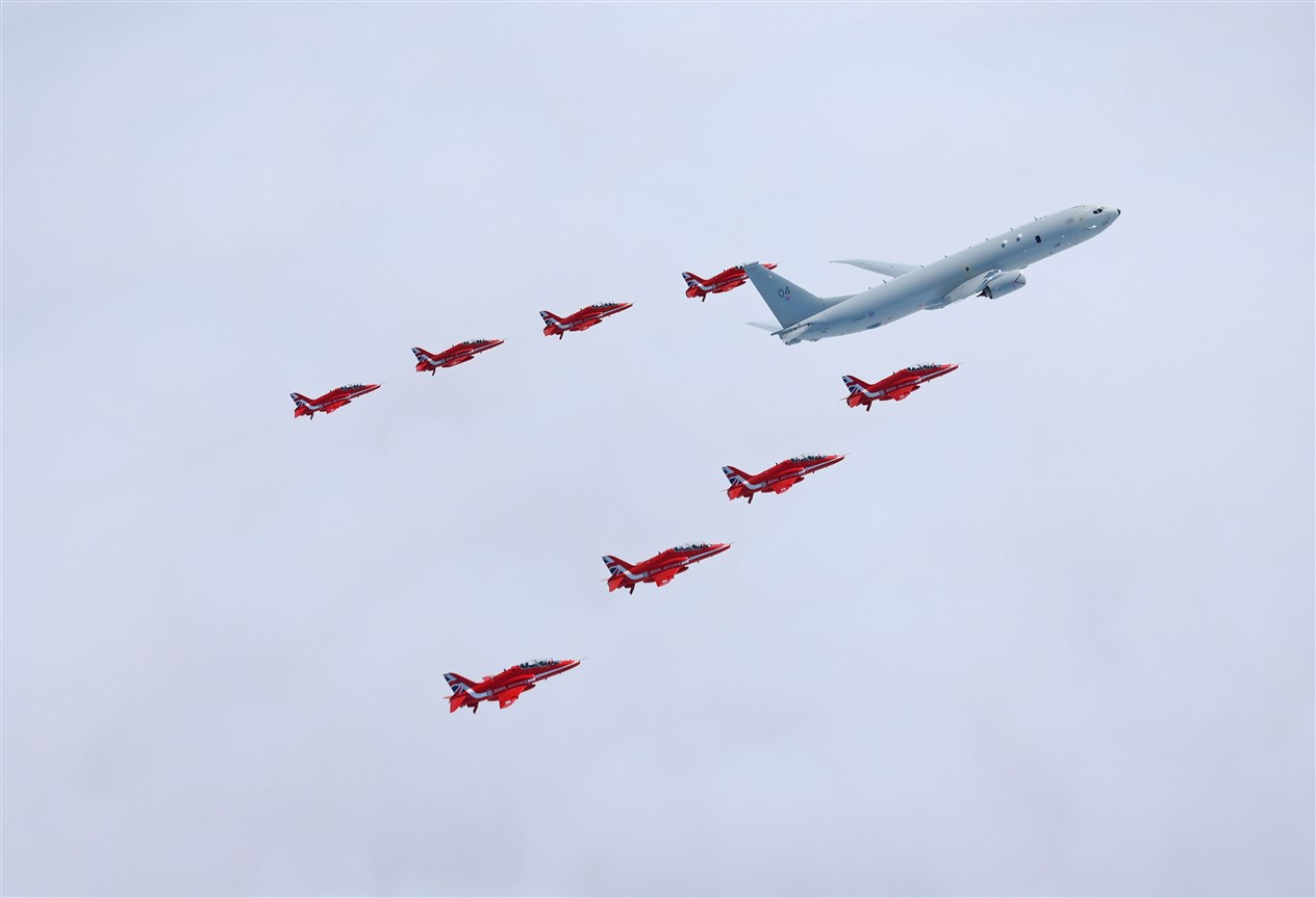 What a sight... the Flying Hawk T1 jets which are based at RAF Scampton in Lincolnshire, headed north for today's celebrations.
