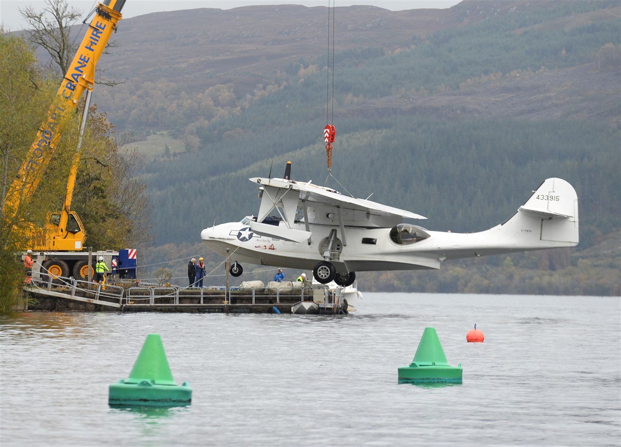 Sea plane lifted out of water at Temple Pier Loch Ness...Picture: Gary Anthony..