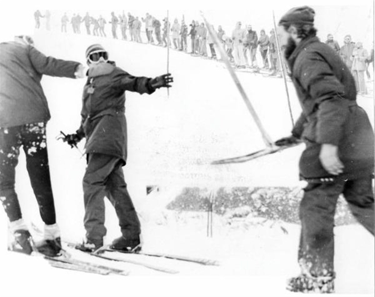 Two skiers on their way in 1975
