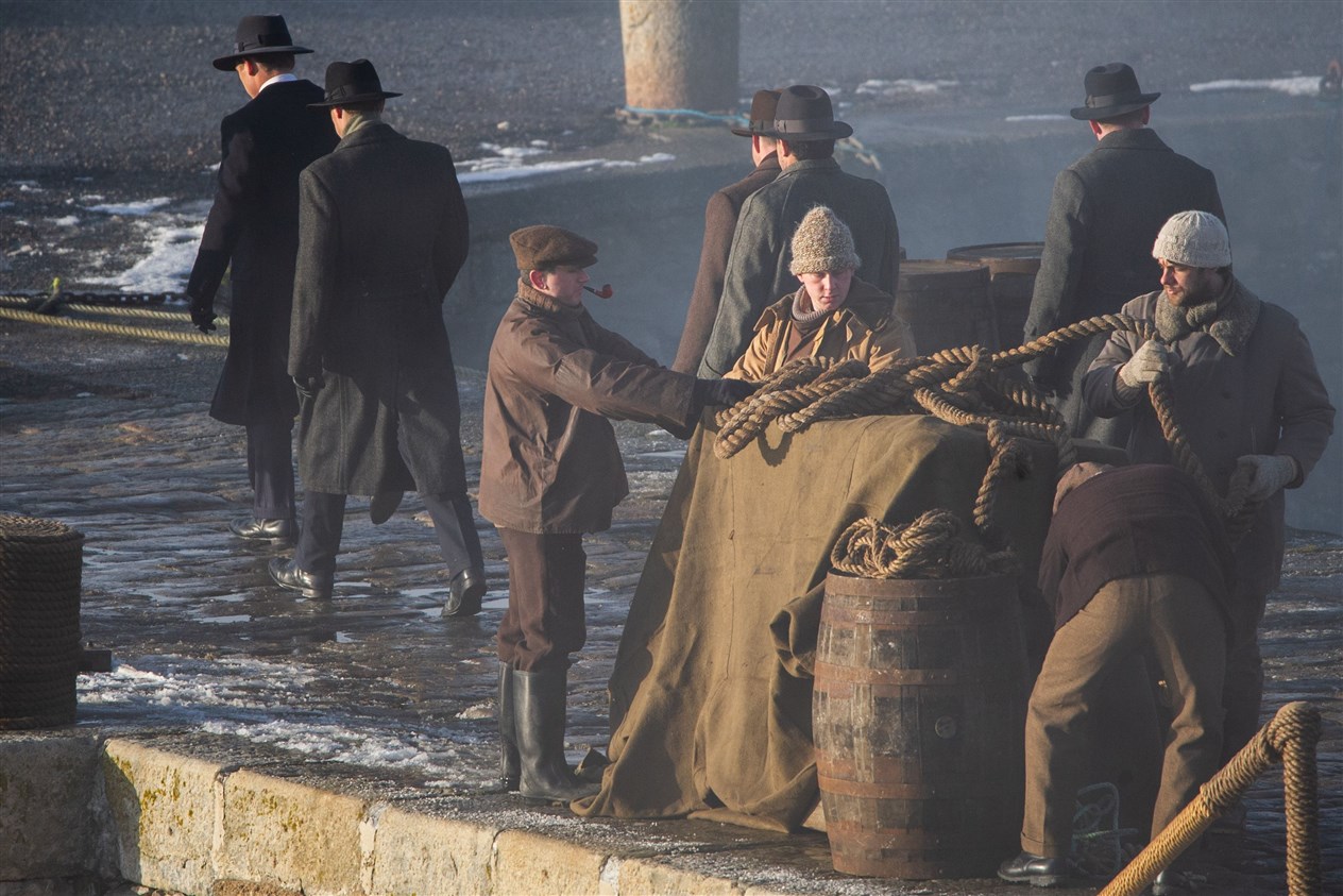 Elgin's Harry Bruce (left, smoking a pipe) was an extra on the final day of filming.Picture: Daniel Forsyth