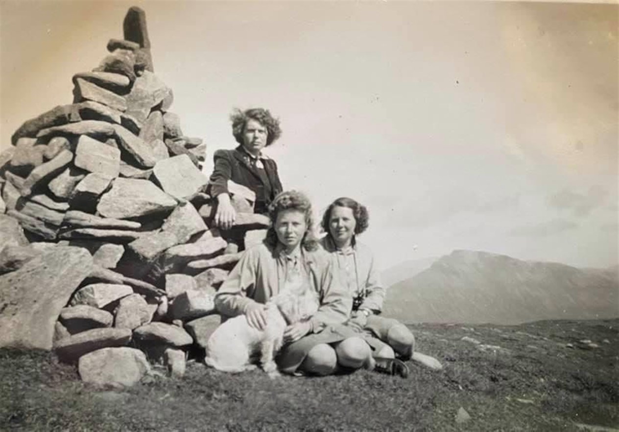 Margaret Payne photographed the occasion she reached the summit of Suilven in 1944. Her sister, Elizabeth, is on the far right.