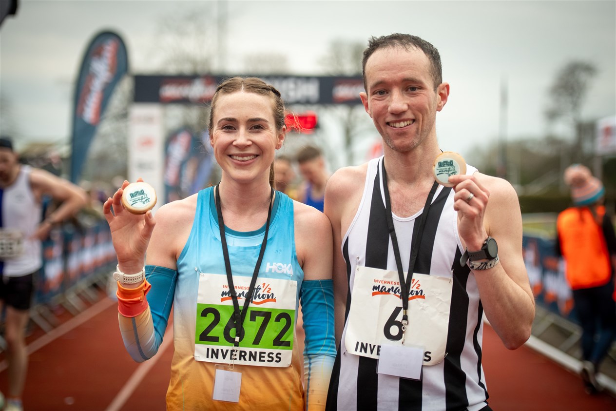 Half Marathon winners...Mhairi Maclennan and John Bell. ..Picture: Callum Mackay..