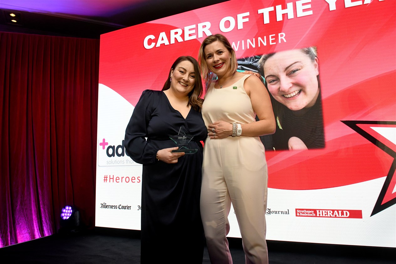 Louise Borland (left) won the Carer of the Year Award. Award presented by Abbie McCahill of Adder Business Solutions. Picture: James Mackenzie.