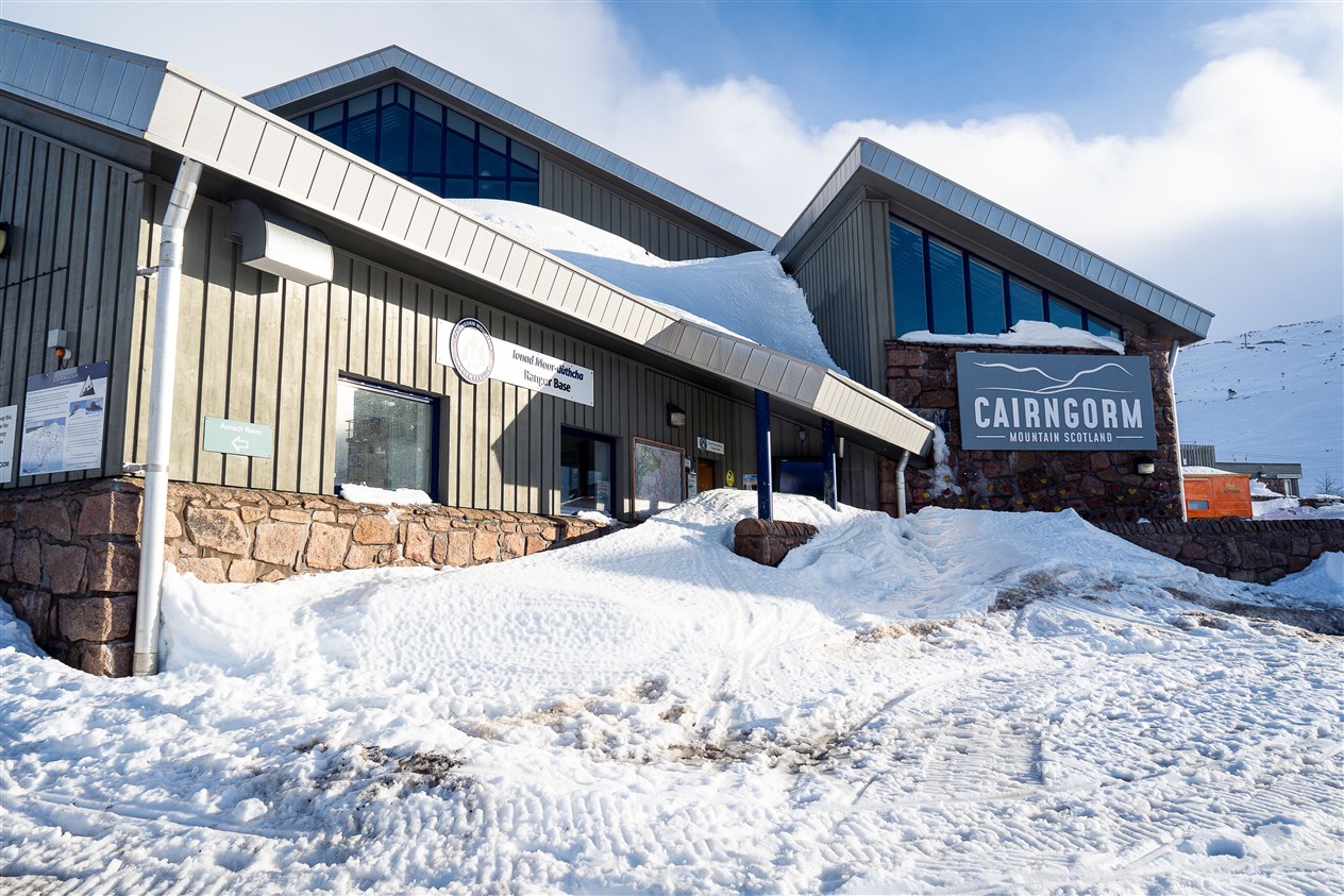 The Base Station and ranger base at Cairngorm Mountain earlier today with the Day Lodge in the background. Photo: Angus Trinder.