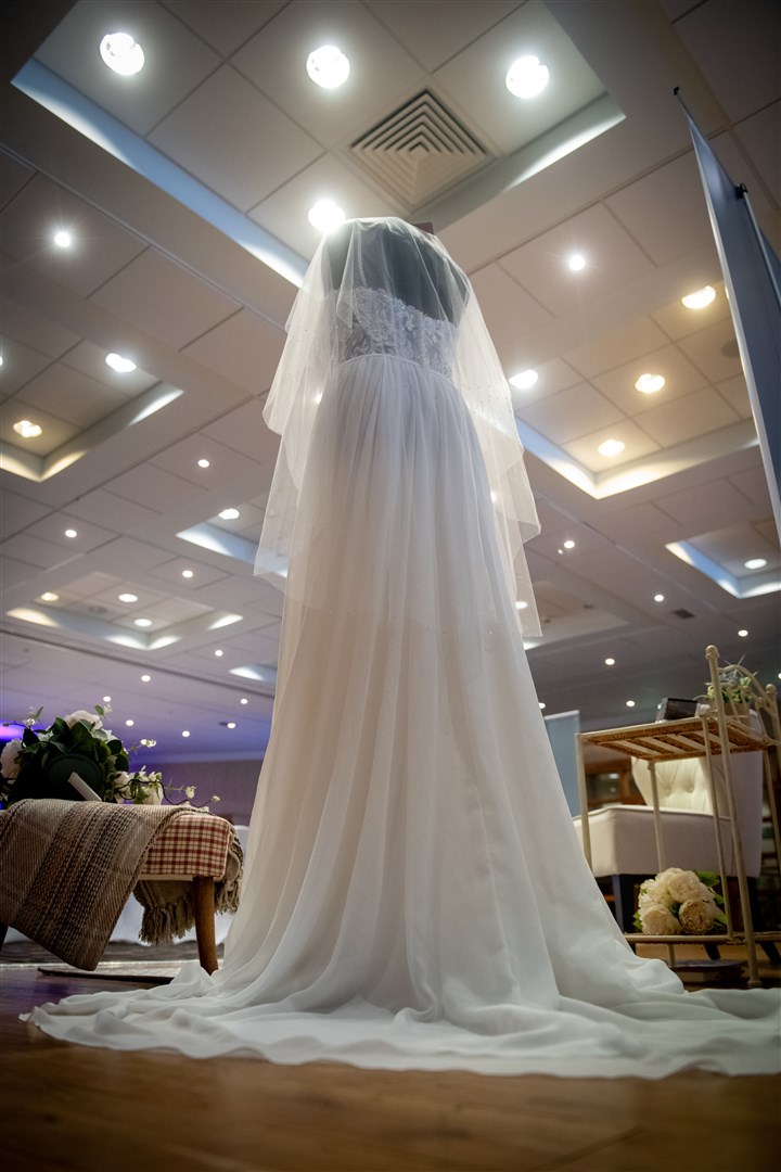 A stunning bridal gown on show at the Aviemore wedding fair. Picture: Callum Mackay.
