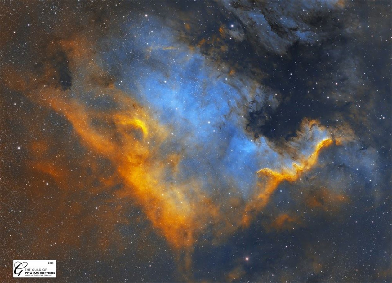 A stunning image of the North America Nebula in the constellation Cygnus. It is so named because its shape resembles North America.