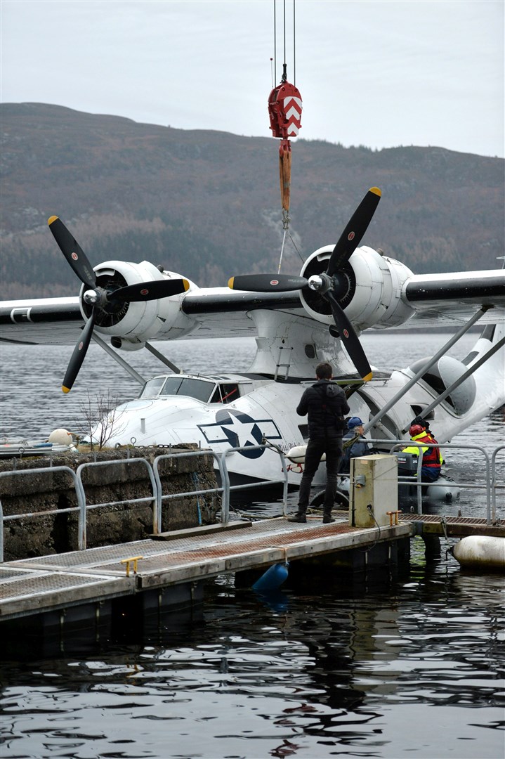 Catalina being put back into the water at Loch ness, Drumnadrochit....Picture: Callum Mackay..