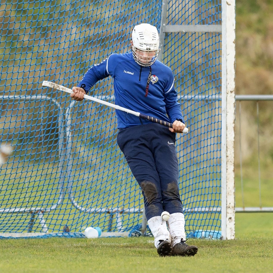 Newtonmore keeper Xavio Vastano makes a save.