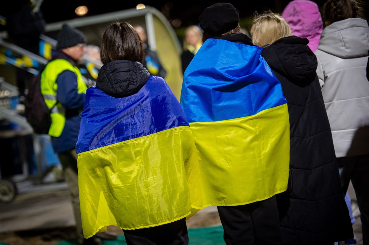 Two Ukraine flags. Picture: Callum Mackay..