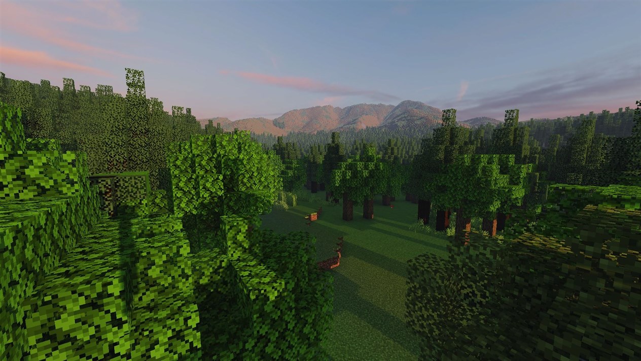 The Cairngorms as viewed from Rothiemurchus in Minecraft.
