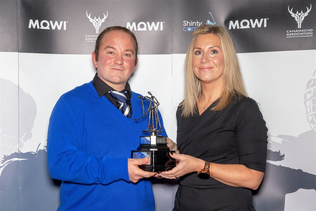 Newtonmore's Sean MacQuarrie who was named Mowi Youth Coach of the Year for his work with Newtonmore's all-conquering junior side.