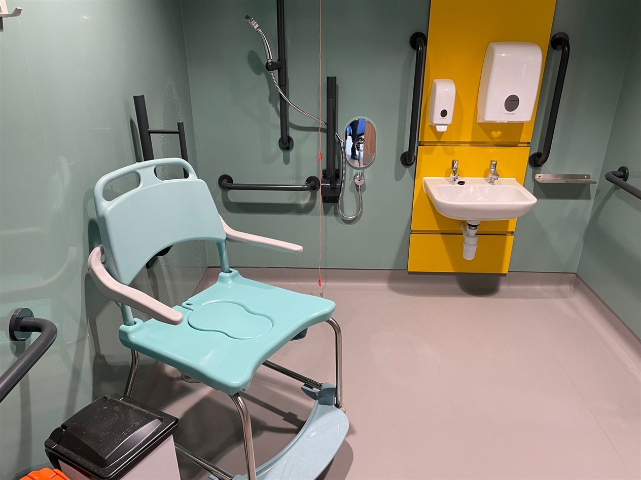 An en-suite bathroom with plenty of space and equipment in the new hospital in-patients wing.