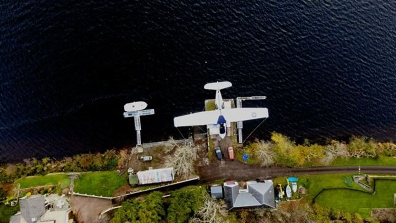A bird's eye view of the flying boat after it had been brought to shore.