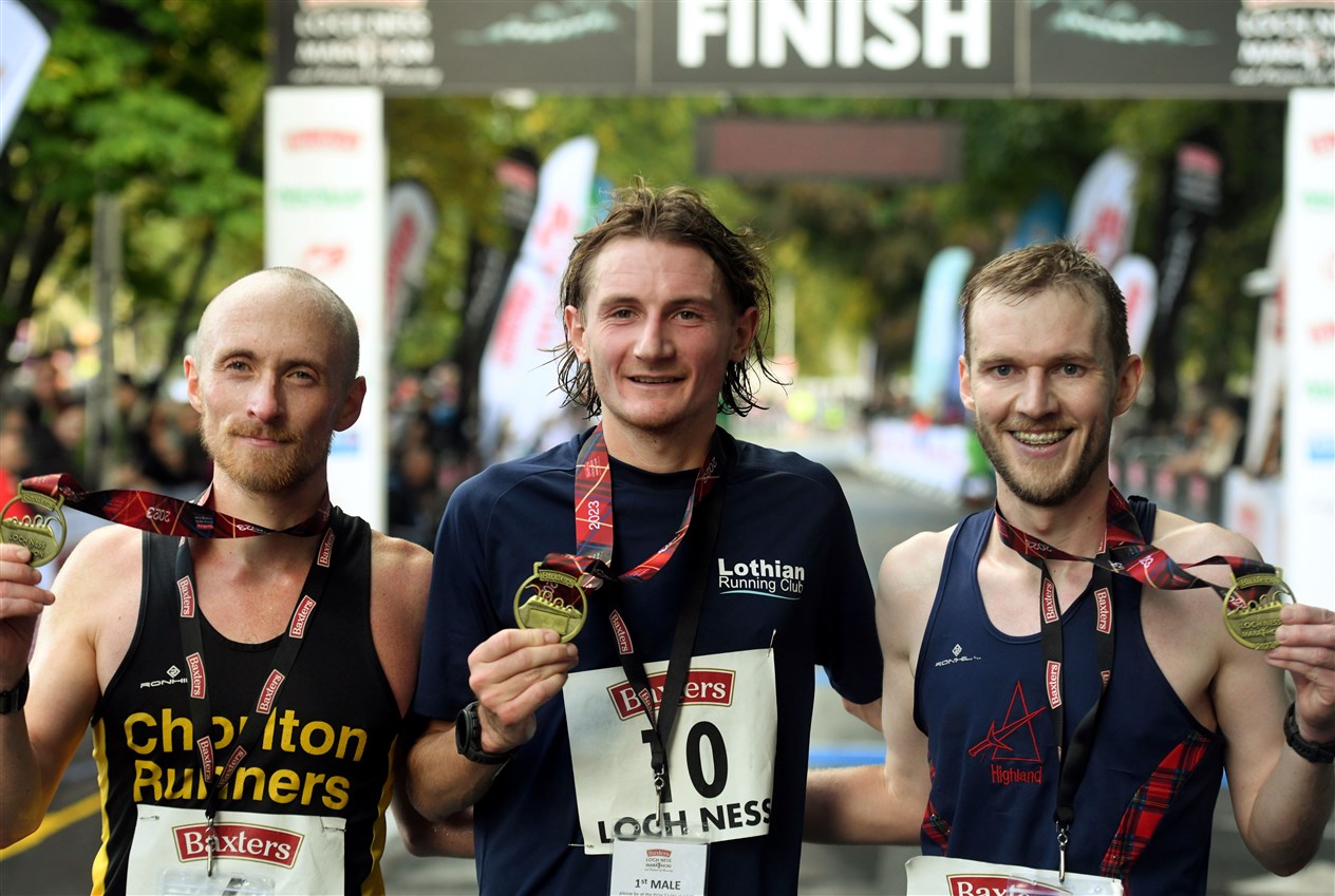 Loch Ness Marathon 2023 Mens winners. Picture: James Mackenzie.