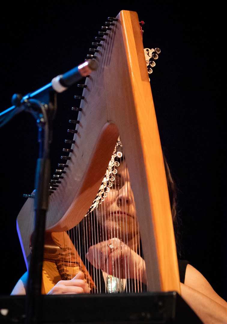 Ingrid Henderson of Glenfinnan Ceilidh Band performs on stage at Eden Court Theatre on the openng night of live music, The Royal National Mòd 2021