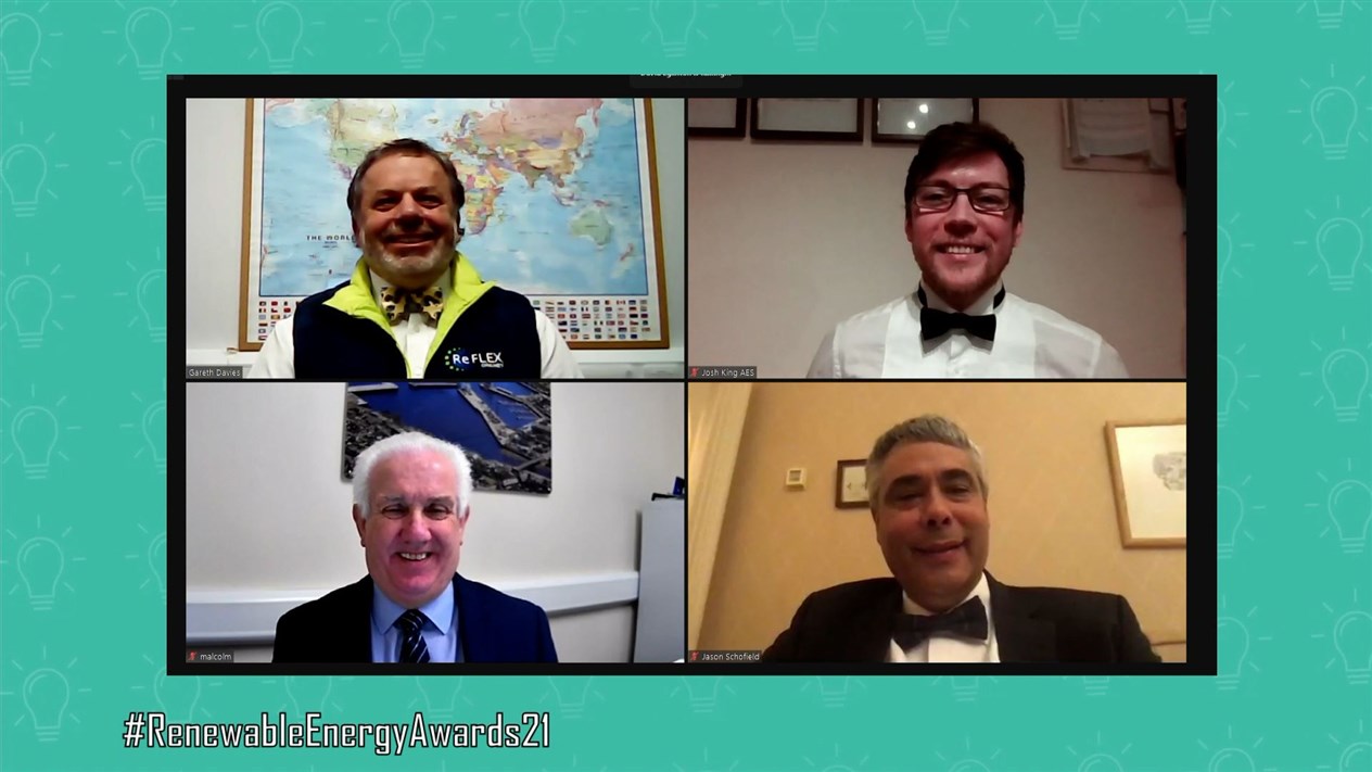 Highlands and Islands Renewable Energy Awards winners (clockwise from top left) Gareth Davies, ReFLEX Orkney; Josh King, AES Solar; Jason Schofield, Green Marine UK; and Wick harbour master Malcolm Bremner.