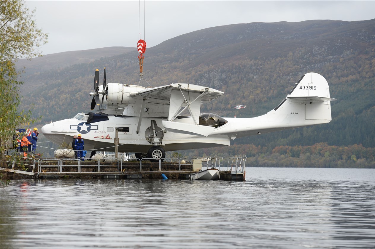 Sea plane lifted out of water at Temple Pier Loch Ness...Picture: Gary Anthony..