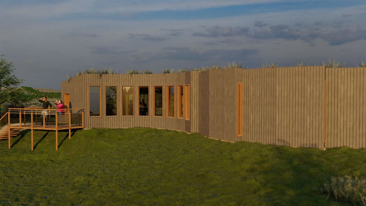 A visual impression of the hilltop conservation hub proposed for the wildlife park.