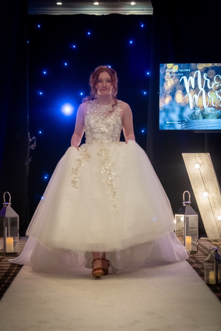 An elegant gown is displayed by this catwalk model. Picture: Callum Mackay.