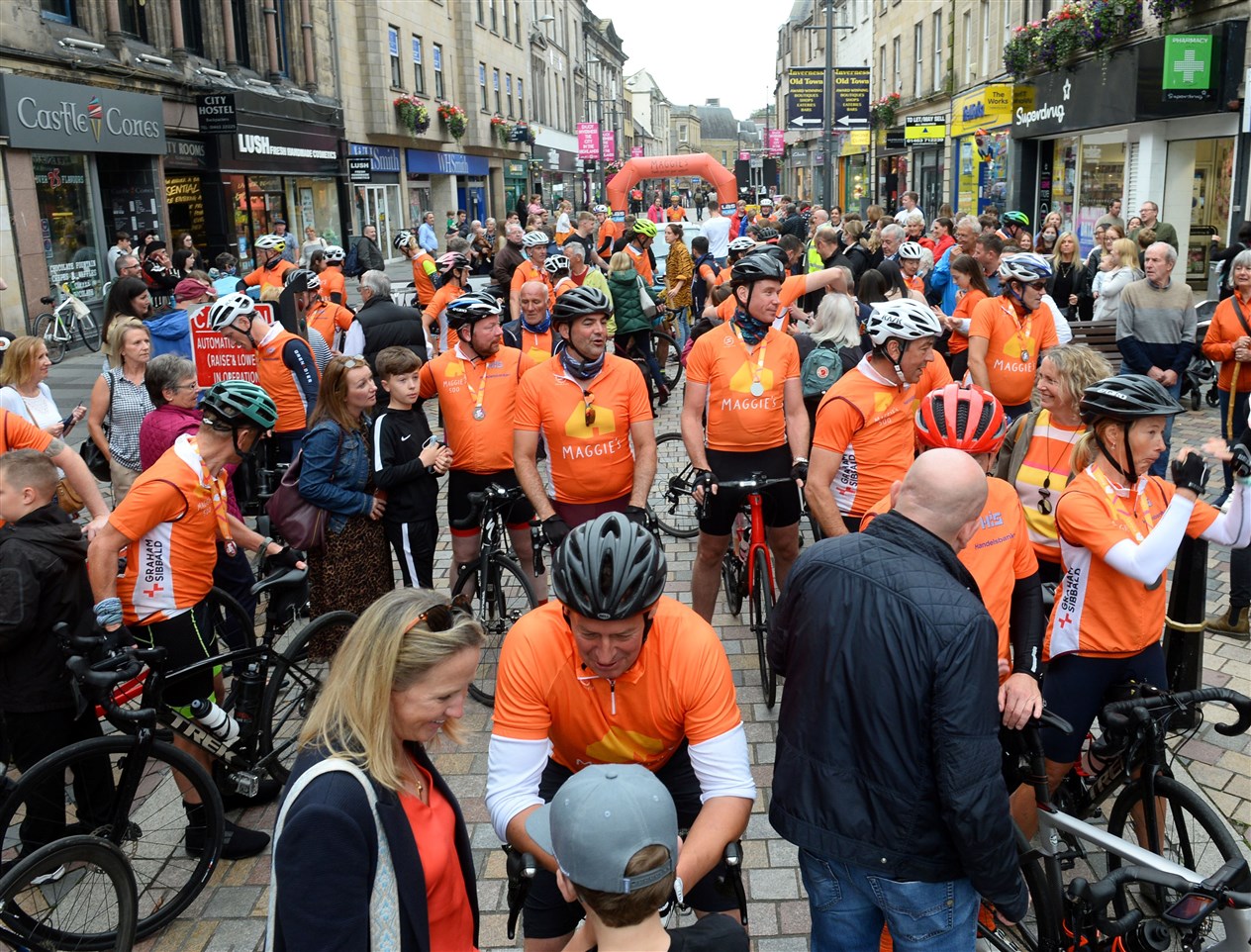 Maggie's 500 cycle ride finishes on Inverness High Street. Picture Gary Anthony