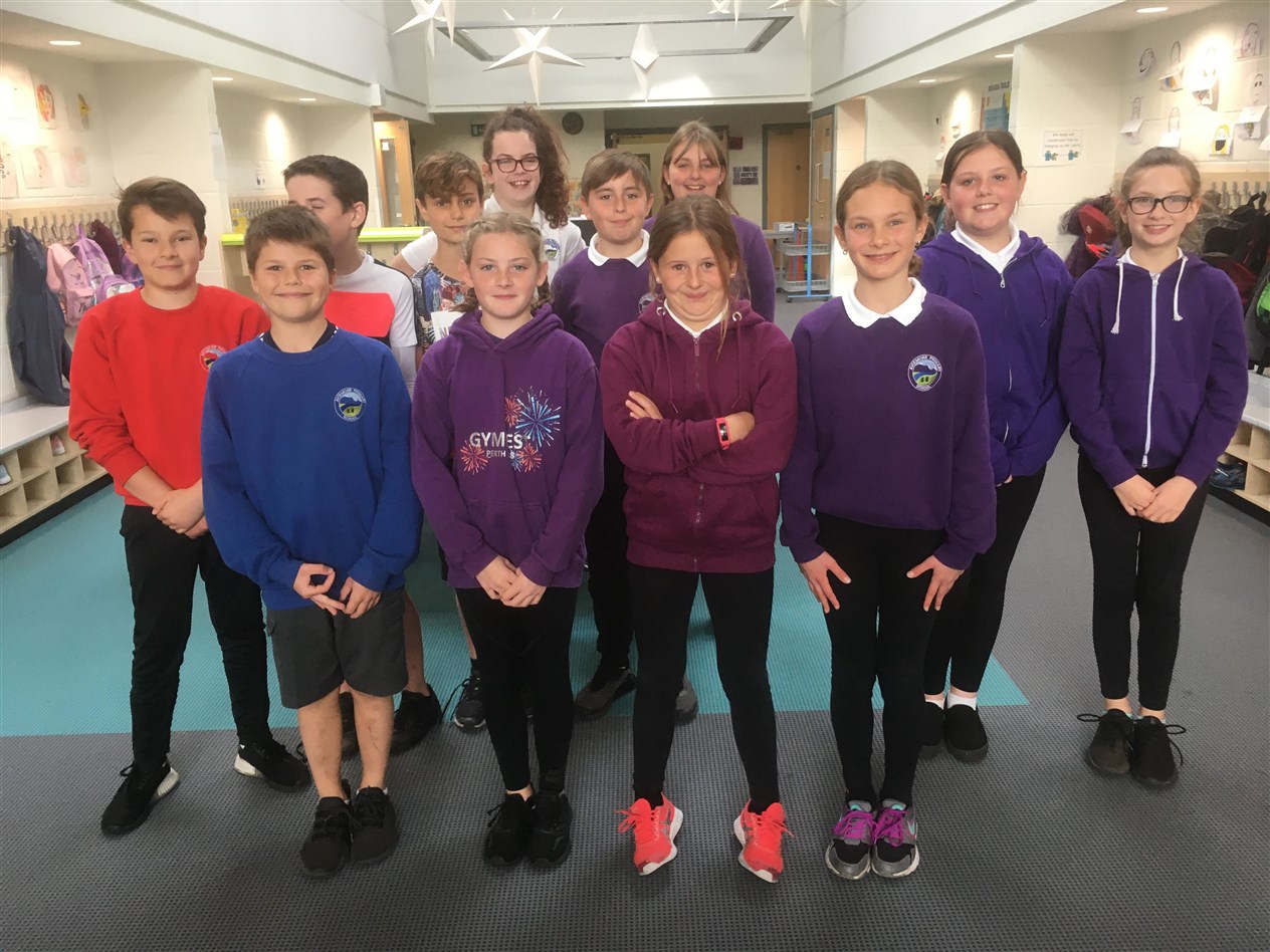 Some of the pupils who were P6 when the challenge started but are now the senior class at Aviemore Primary School.