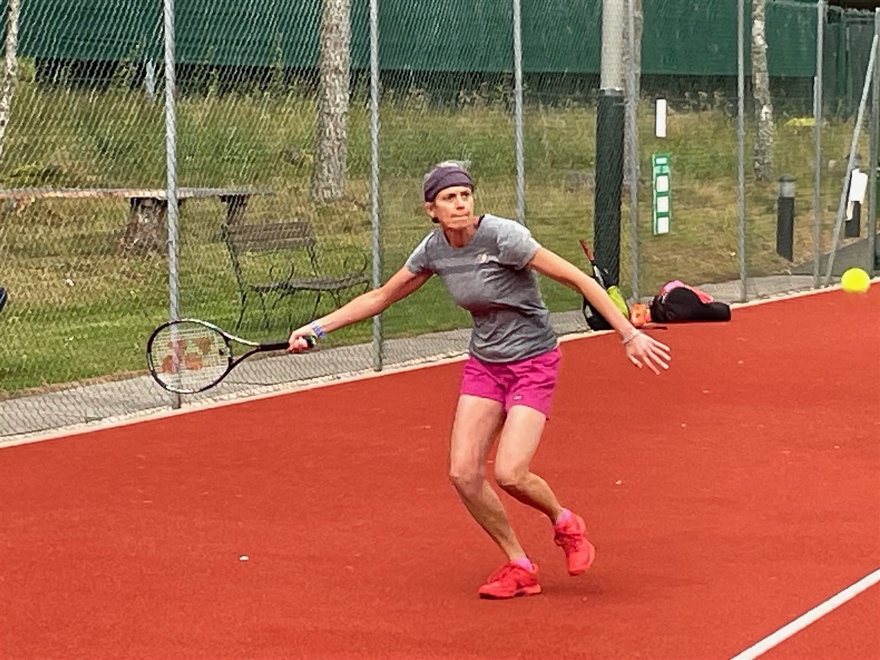 EYES ON BALL: Sarah Williamson in the ladies singles final.