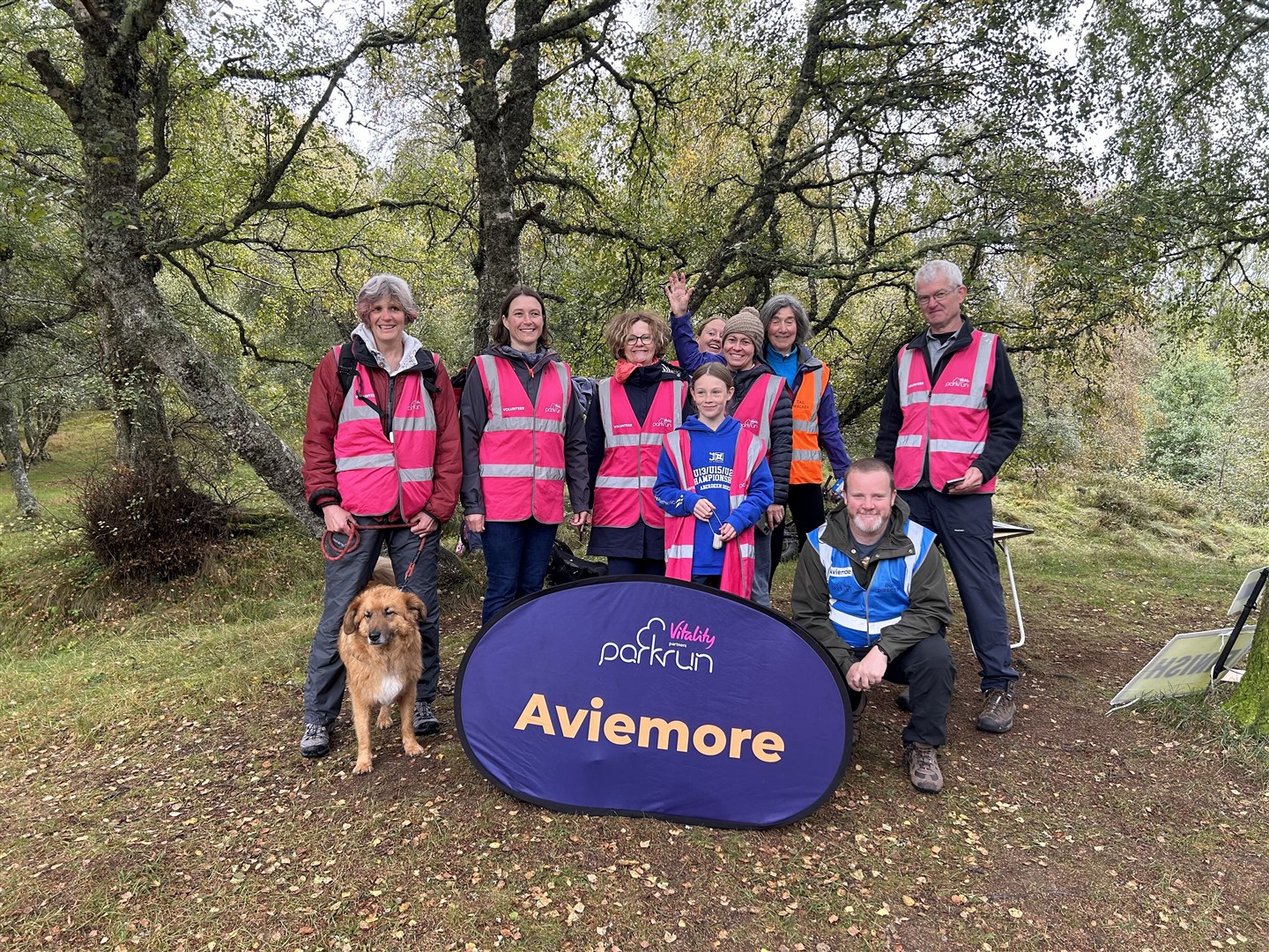 Great job: the sturdy volunteers at Saturday's Parkrun in Aviemore, from left Alice Bailey, Beccy Stanton, Jenny Little, Vickie Rampton, Eilidh Murdoch, Hilary Quick, Pete Wright and Stephen Bingham.