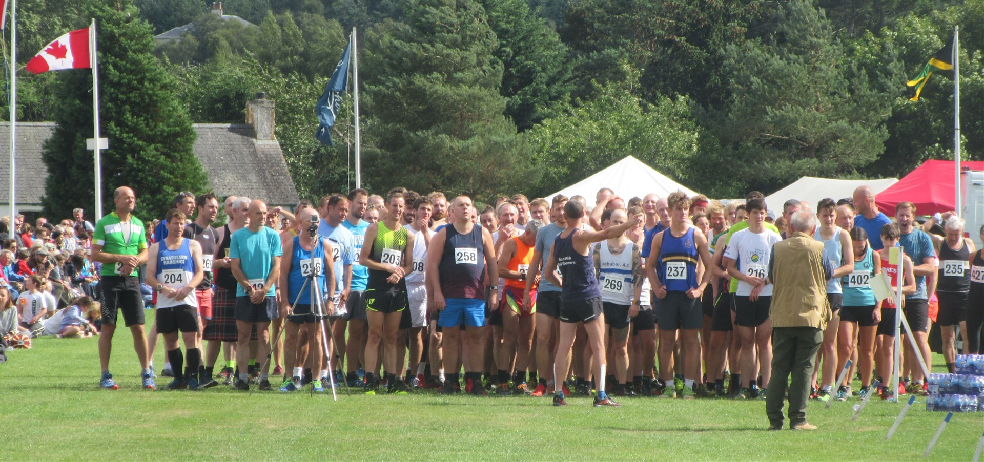 Runners line up for the start of the Creag Dhubh hill race at the Newtonmore games in 2019.