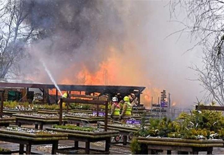 Firefighters battle the devastating blaze at the Heather Centre in April 2016.