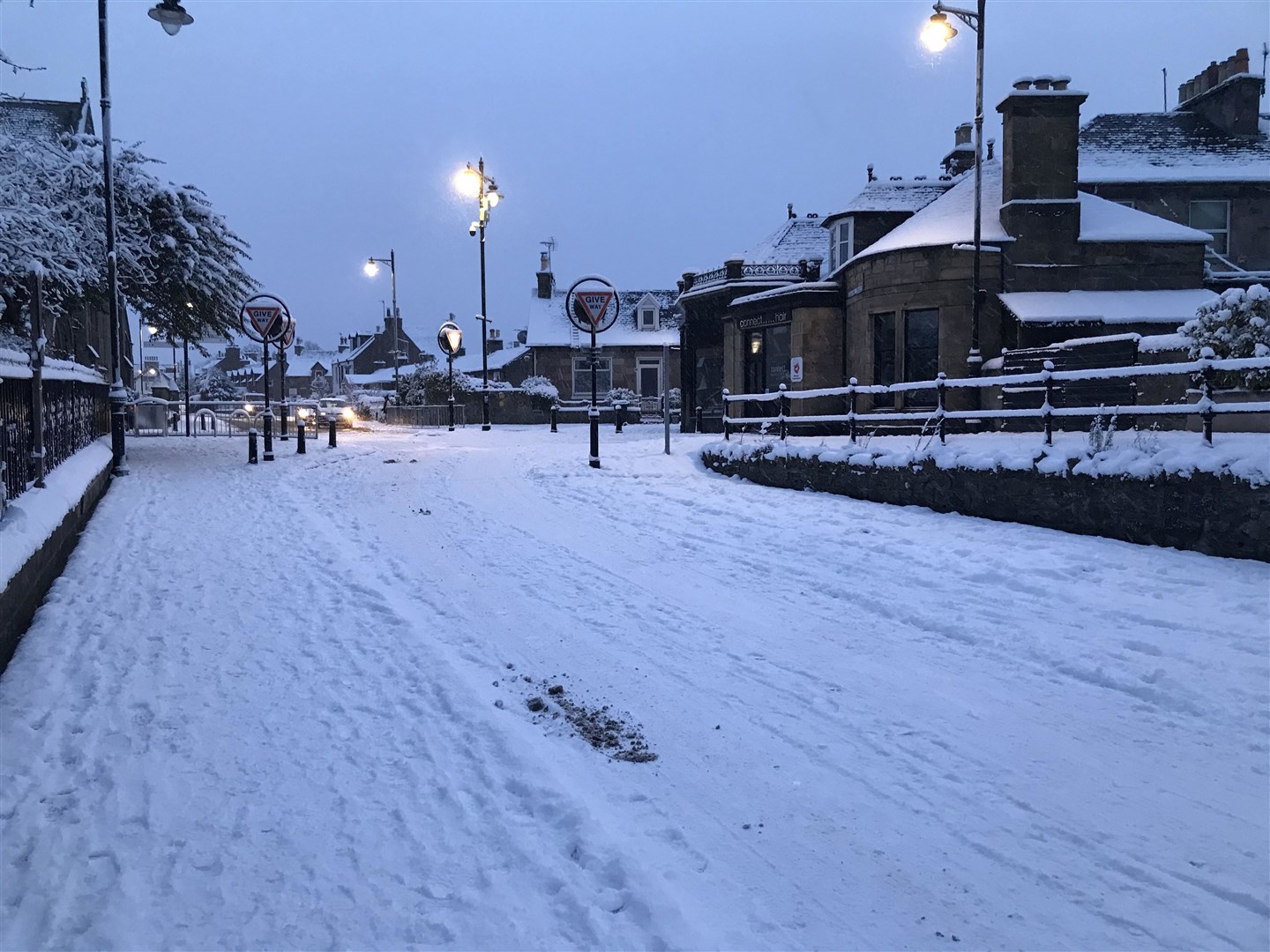 Snow in Inverness city centre.