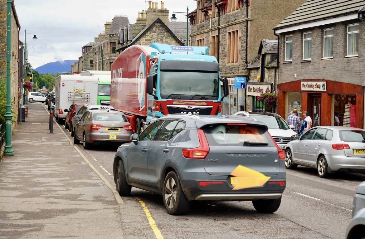 Traffic chaos on Kingussie's High Street after the most recent closure of the A9 at Ralia