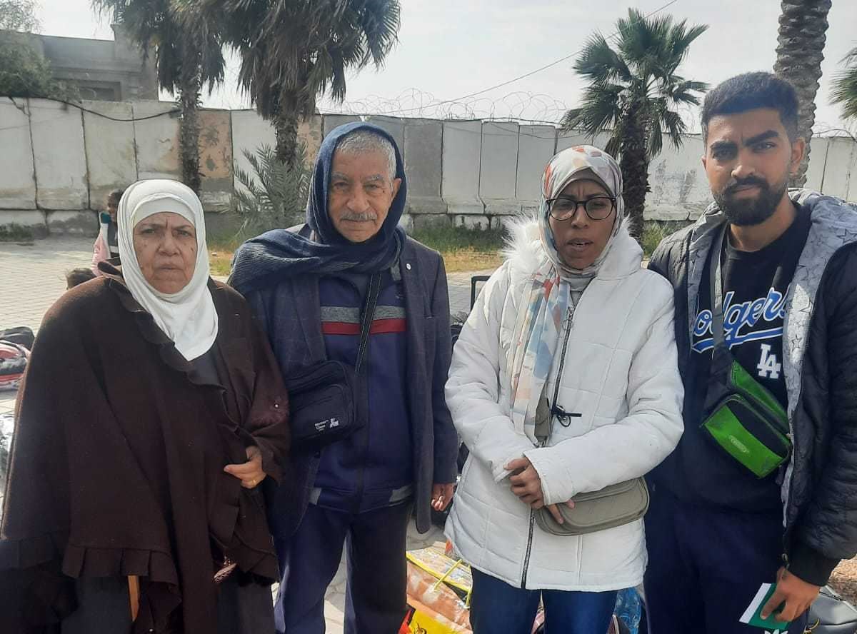 Dr Salim Ghayyda's mother Dalal (75), father, Nabil (85), his sister Hadeel and nephew, Waleed (23) cross the border from Gaza into Egypt.