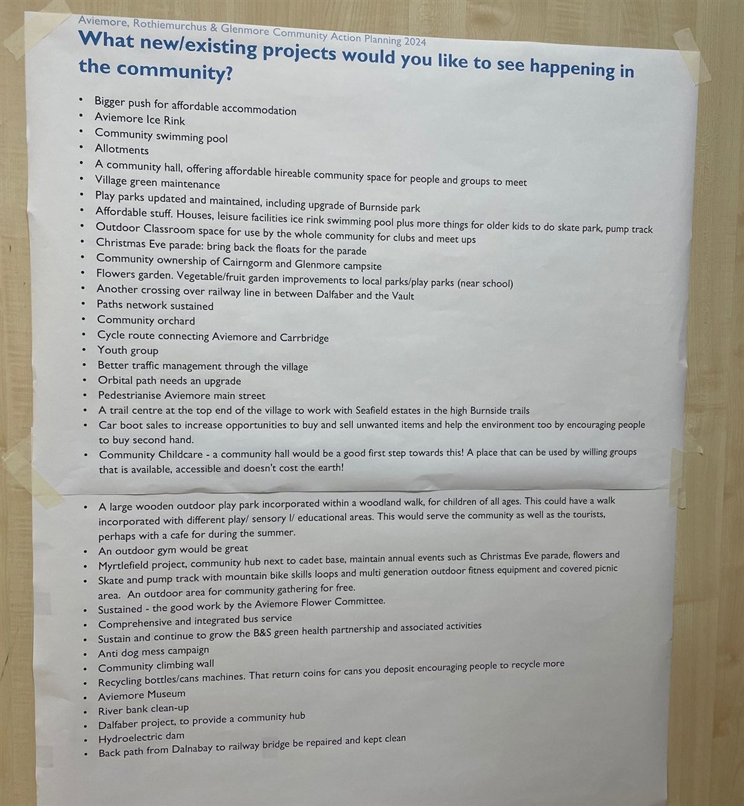 Residents were asked what new/existing projects would you like to see happening in the community.