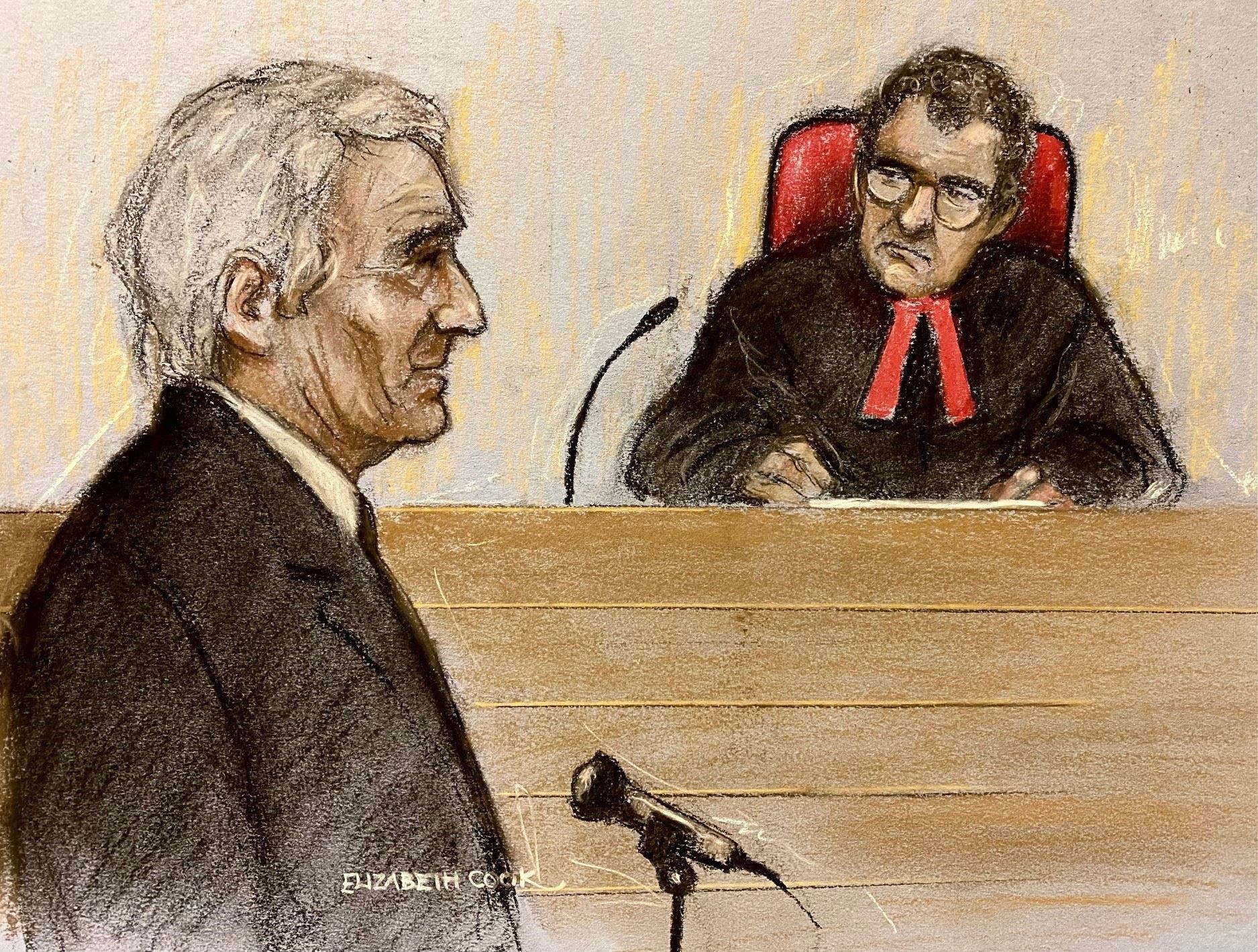 Court artist sketch of Sir James Dyson appearing at the Royal Courts Of Justice (Elizabeth Cook)