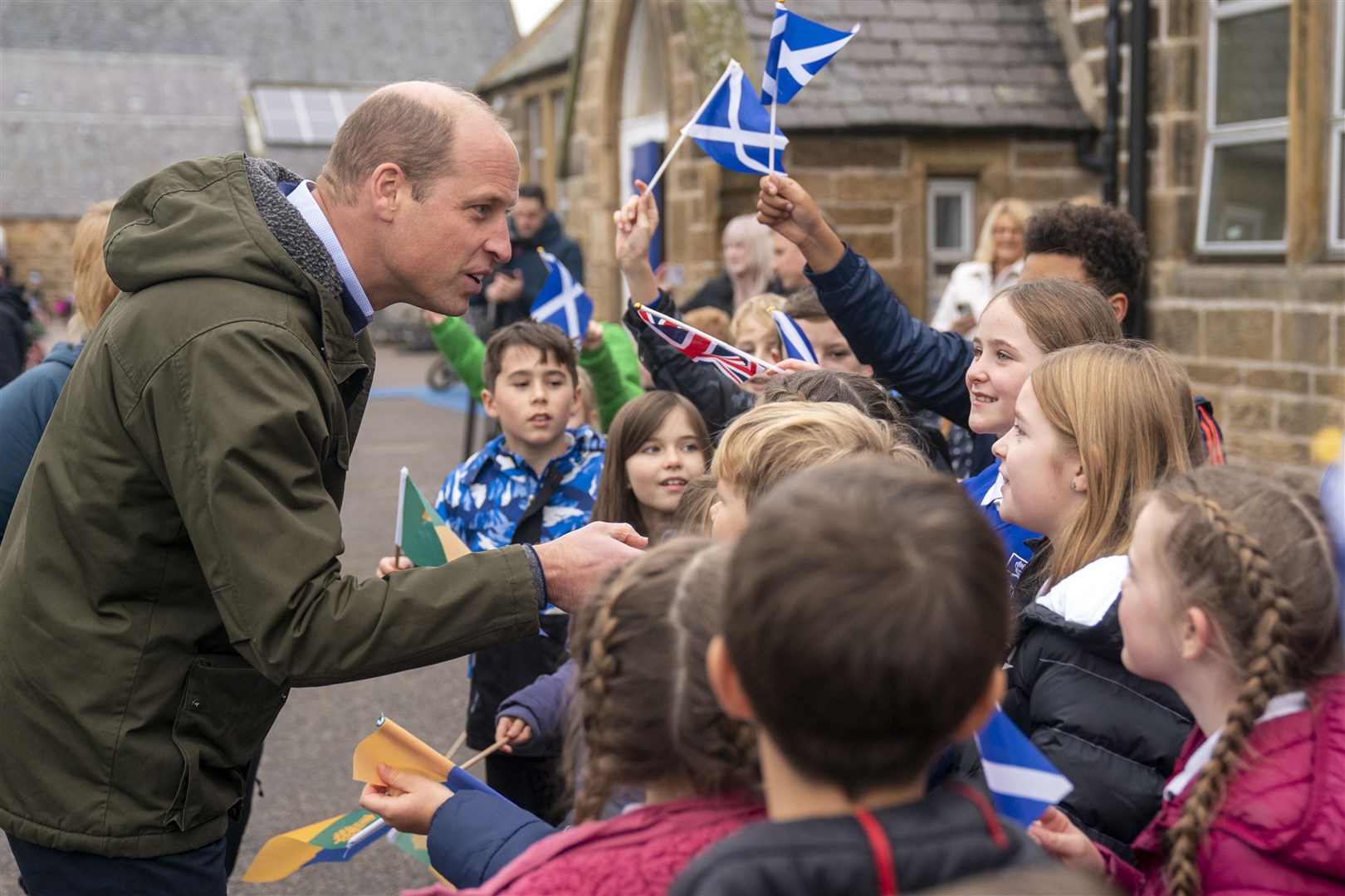 William chatted to pupils at Burghead Primary School (Jane Barlow/PA)